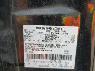 2007 Ford F-150 XLT with VIN 1FTPW12VX7FA98487, listed as a Copart auction lot 54744805 with 215,423 mi miles and Clean Title. Bid and sale history available at carsss.com. Image 12.