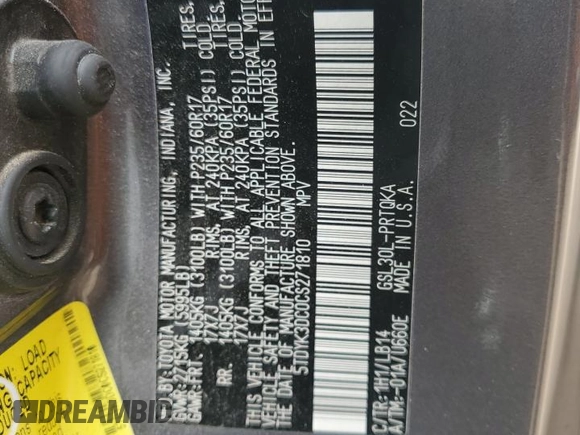 2012 Toyota Sienna XLE AAS z VIN 5TDYK3DC0CS271810, wystawiony jako Copart lot #62958104 z przebiegiem 346 760 mil mil oraz Szkoda całkowita • Salvage title. Historia ofert i sprzedaży dostępna na DreamBid. Obrazek 15.