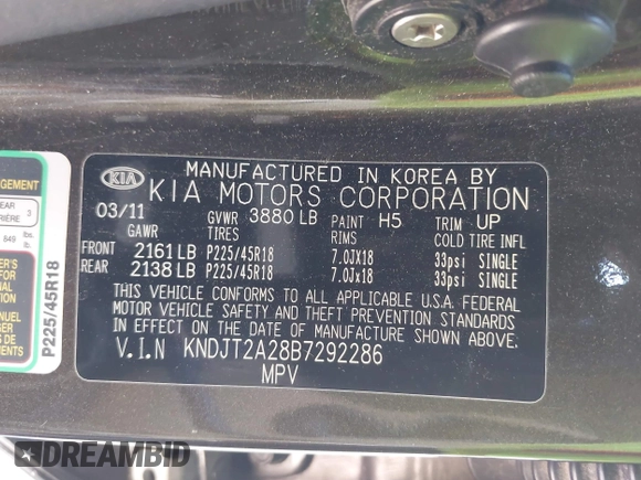 2011 Kia Soul + with VIN KNDJT2A28B7292286, listed as a IAAI auction lot 41999479 with 100,693 mi miles. Bid and sale history available at carsss.com. Image 9.