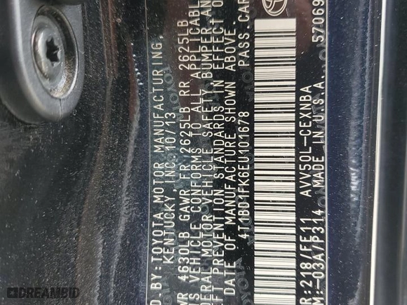 2014 Toyota Camry Hybrid LE with VIN 4T1BD1FK6EU101678, listed as a Copart auction lot 54715395 with 145,608 mi miles and Salvage Title. Bid and sale history available at carsss.com. Image 13.
