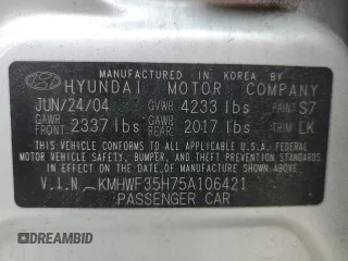 2005 Hyundai Sonata GLS with VIN KMHWF35H75A106421, listed as a Copart auction lot 55405844 with 96,030 mi miles and Clean Title. Bid and sale history available at carsss.com. Image 12.