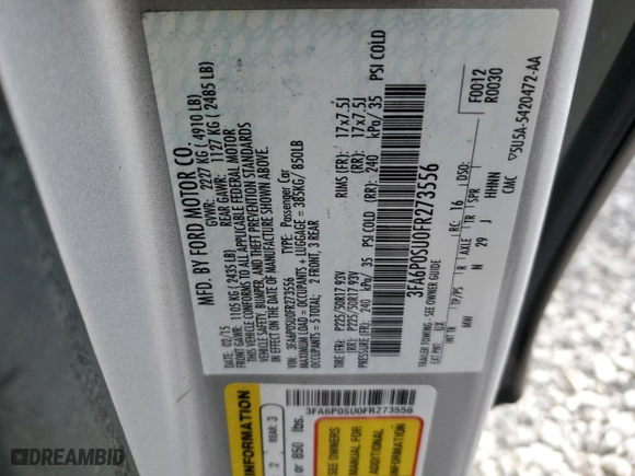 2015 Ford Fusion Energi Titanium with VIN 3FA6P0SU0FR273556, listed as a Copart auction lot 49592795 with 172,043 mi miles and Clean Title. Bid and sale history available at carsss.com. Image 12.
