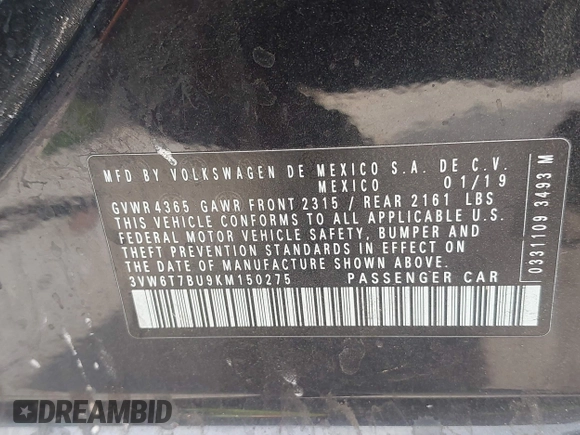 2019 Volkswagen Jetta GLI S с VIN 3VW6T7BU9KM150275, выставлен на аукционе IAAI как лот 42210085 с пробегом 64 758 миль миль и . История ставок и продаж доступна на DreamBid. Изображение 9.
