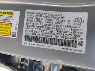 2025 Honda Civic Sport with VIN 2HGFE2F57SH522960, listed as a IAAI auction lot 42016973 with 3,689 mi miles and . Bid and sale history available at DreamBid. Image 9.