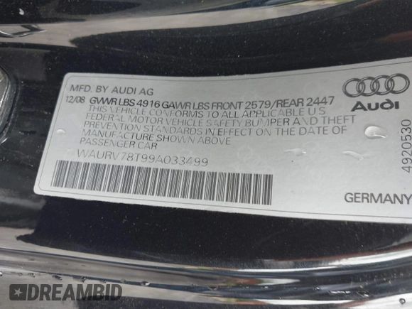 2009 Audi S5 z VIN WAURV78T99A033499, wystawiony jako IAAI lot #42323444 z przebiegiem 117 439 mil mil oraz . Historia ofert i sprzedaży dostępna na DreamBid. Obrazek 9.