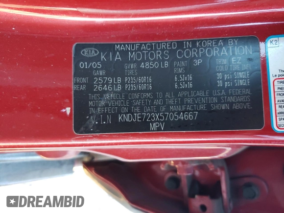 2005 Kia Sportage LX with VIN KNDJE723X57054667, listed as a Copart auction lot 77134794 with 159,748 mi miles and Salvage Title. Bid and sale history available at carsss.com. Image 15.