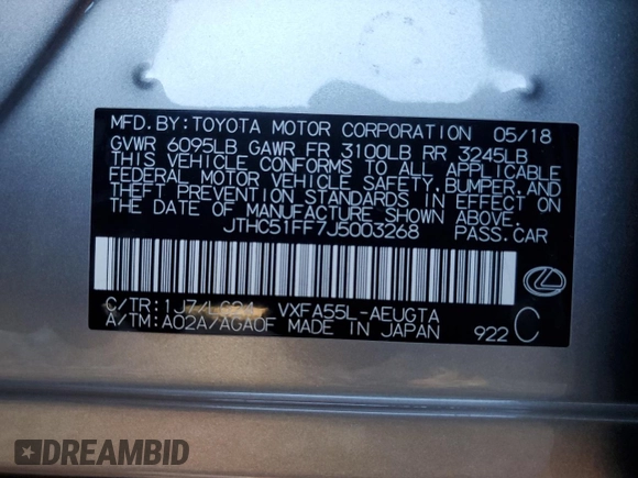 2018 Lexus LS 500 z VIN JTHC51FF7J5003268, wystawiony jako Copart lot #80118784 z przebiegiem 55 076 mil mil oraz Szkoda całkowita • Salvage title. Historia ofert i sprzedaży dostępna na DreamBid. Obrazek 12.