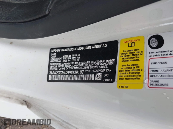 2023 BMW 2 Series 230i z VIN 3MW23CM02P8D39187, wystawiony jako IAAI lot #42207930 z przebiegiem 23 310 mil mil oraz . Historia ofert i sprzedaży dostępna na DreamBid. Obrazek 9.