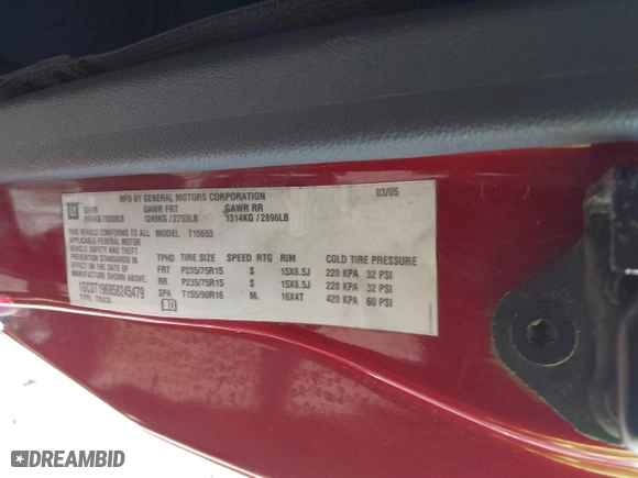 2005 Chevrolet Colorado LS Z71 with VIN 1GCDT196858245479, listed as a IAAI auction lot 41658962 with 138,216 mi miles. Bid and sale history available at carsss.com. Image 9.