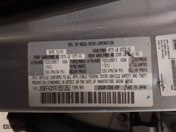 2019 Mazda CX-5 Touring with VIN JM3KFACM7K1551252, listed as a IAAI auction lot 41580918 with NaN miles. Bid and sale history available at carsss.com. Image 9.