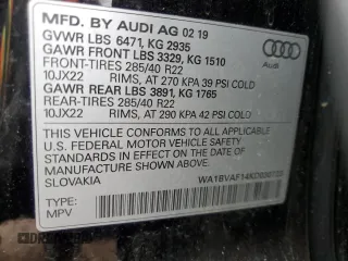 2019 Audi Q8 Premium Plus with VIN WA1BVAF14KD030723, listed as a Copart auction lot 47073725 with 70,628 mi miles and Salvage Title. Bid and sale history available at carsss.com. Image 14.