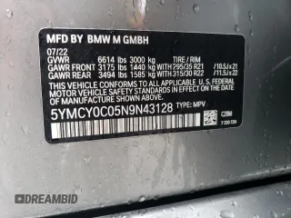 2022 BMW X6 M with VIN 5YMCY0C05N9N43128, listed as a Copart auction lot 84726734 with 18,565 mi miles and Salvage Title. Bid and sale history available at carsss.com. Image 14.