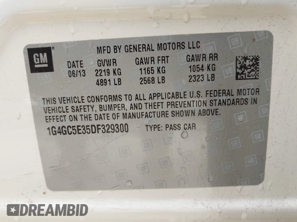 2013 Buick LaCrosse Leather with VIN 1G4GC5E35DF329300, listed as a IAAI auction lot 42313323 with 108,322 mi miles and . Bid and sale history available at DreamBid. Image 9.