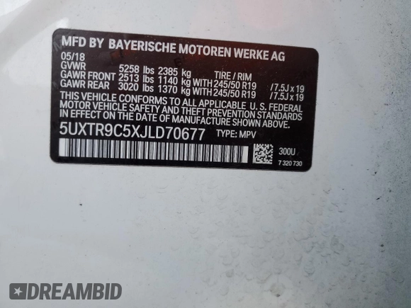 2018 BMW X3 xDrive30i with VIN 5UXTR9C5XJLD70677, listed as a Copart auction lot 52569255 with 100,096 mi miles and Clean Title. Bid and sale history available at carsss.com. Image 13.