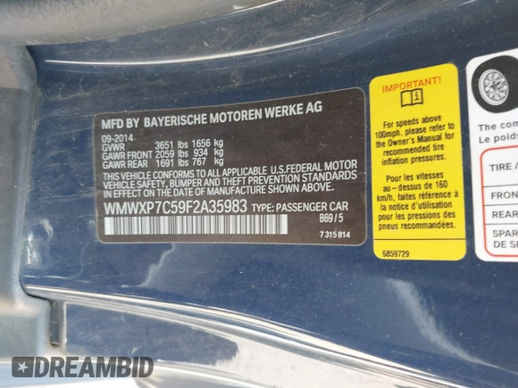 2015 MINI Hardtop S z VIN WMWXP7C59F2A35983, wystawiony jako IAAI lot #42303948 z przebiegiem 100 492 mil mil oraz . Historia ofert i sprzedaży dostępna na DreamBid. Obrazek 9.