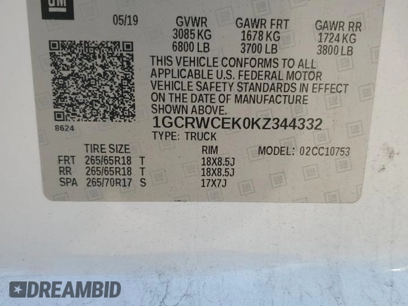 2019 Chevrolet Silverado 1500 LT with VIN 1GCRWCEK0KZ344332, listed as a Copart auction lot 74849024 with 162,053 mi miles and Salvage Title. Bid and sale history available at DreamBid. Image 15.