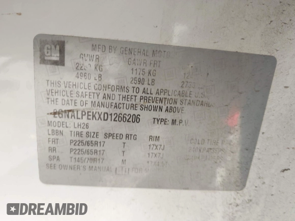 2013 Chevrolet Equinox LT z VIN 2GNALPEKXD1266206, wystawiony jako IAAI lot #41702923 z przebiegiem 196 616 mil mil oraz . Historia ofert i sprzedaży dostępna na DreamBid. Obrazek 9.