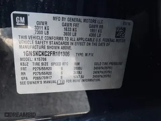2015 Chevrolet Tahoe LTZ with VIN 1GNSKCKC2FR101306, listed as a IAAI auction lot 41909631 with 218,102 mi miles. Bid and sale history available at carsss.com. Image 9.
