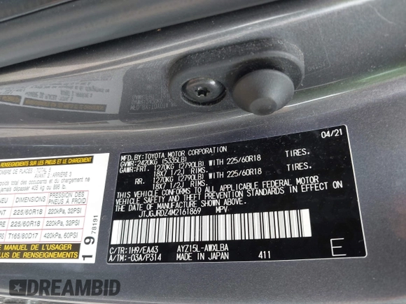 2021 Lexus NX 300h with VIN JTJGJRDZ4M2161869, listed as a IAAI auction lot 41869352 with 33,523 mi miles and . Bid and sale history available at DreamBid. Image 9.