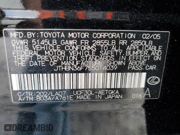 2005 Lexus LS 430 z VIN JTHBN36F755014039, wystawiony jako Copart lot #54259665 z przebiegiem 198 475 mil mil oraz Szkoda całkowita • Salvage title. Historia ofert i sprzedaży dostępna na DreamBid. Obrazek 12.