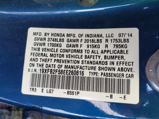 2014 Honda Civic Sedan LX with VIN 19XFB2F58EE260616, listed as a IAAI auction lot 41849697 with 148,757 mi miles. Bid and sale history available at carsss.com. Image 9.