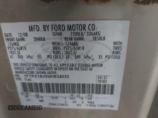 2009 Ford F-150 XL with VIN 1FTPX14V59KB32033, listed as a IAAI auction lot 42396083 with 298,749 mi miles and . Bid and sale history available at DreamBid. Image 9.