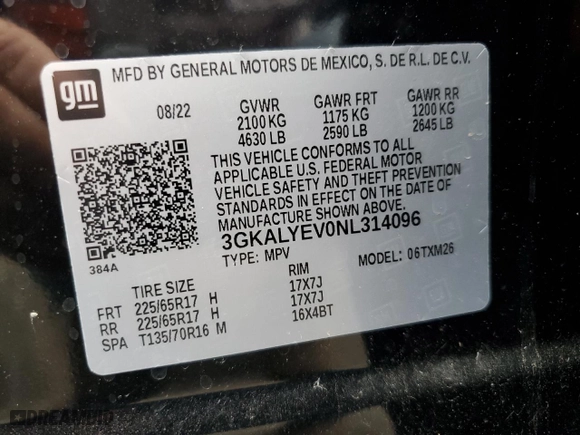 2022 GMC Terrain AT4 with VIN 3GKALYEV0NL314096, listed as a Copart auction lot 72721894 with 9,463 mi miles and Salvage Title. Bid and sale history available at carsss.com. Image 13.