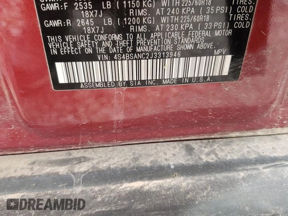 2018 Subaru Outback Limited with VIN 4S4BSANC2J3313946, listed as a Copart auction lot 56698475 with Not provided miles and Salvage title. Bid and sale history available at DreamBid. Image 13.