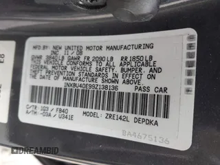 2009 Toyota Corolla with VIN 1NXBU40E99Z138136, listed as a IAAI auction lot 41967052 with 207,892 mi miles. Bid and sale history available at carsss.com. Image 9.