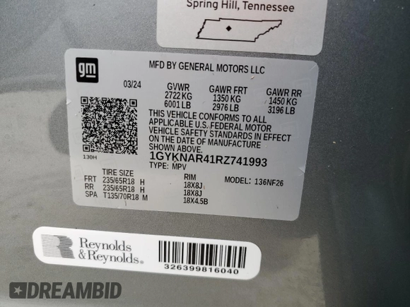 2024 Cadillac XT5 FWD Luxury with VIN 1GYKNAR41RZ741993, listed as a Copart auction lot 79729624 with Not provided miles and Salvage title. Bid and sale history available at DreamBid. Image 14.