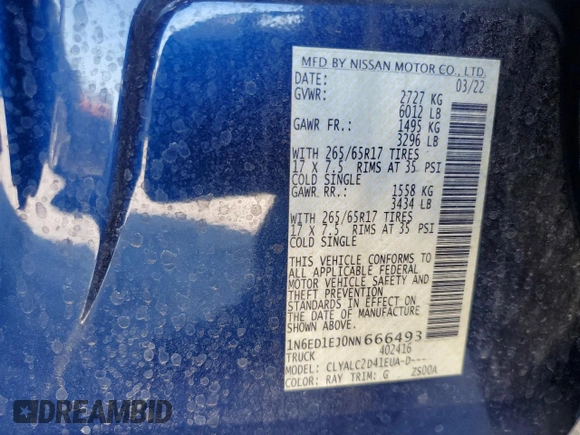 2022 Nissan Frontier S с VIN 1N6ED1EJ0NN666493, выставлен на аукционе Copart как лот 61660215 с пробегом 36 009 миль миль и Чистый • Clean title. История ставок и продаж доступна на DreamBid. Изображение 12.