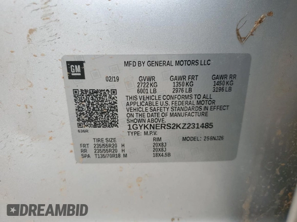 2019 Cadillac XT5 Premium Luxury FWD with VIN 1GYKNERS2KZ231485, listed as a Copart auction lot 61370045 with 79,817 mi miles and Salvage title. Bid and sale history available at DreamBid. Image 13.