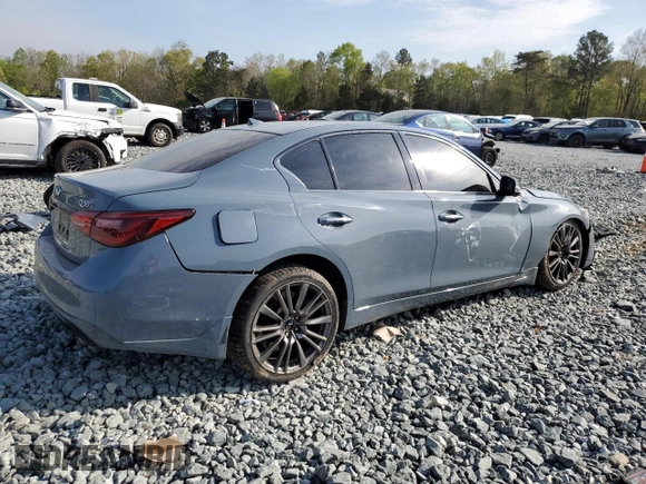 2021 Infiniti Q50 Red Sport 400 with VIN JN1FV7DP1MM850085, listed as a Copart auction lot 52563075 with Not provided miles and Salvage title. Bid and sale history available at DreamBid. Image 3.