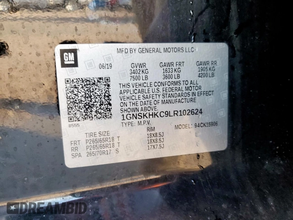 2020 Chevrolet Suburban LT with VIN 1GNSKHKC9LR102624, listed as a Copart auction lot 58970995 with 76,132 mi miles and Salvage title. Bid and sale history available at DreamBid. Image 14.