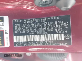 2017 Toyota Camry XLE with VIN 4T1BF1FK0HU810797, listed as a IAAI auction lot 41940941 with 88,356 mi miles. Bid and sale history available at carsss.com. Image 9.