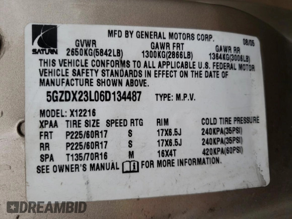 2006 Saturn Relay 3 AWD z VIN 5GZDX23L06D134487, wystawiony jako Copart lot #69281584 z przebiegiem 211 609 mil mil oraz Tytuł czysty. Historia ofert i sprzedaży dostępna na DreamBid. Obrazek 13.