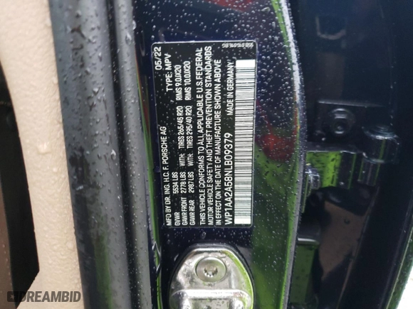 2022 Porsche Macan with VIN WP1AA2A58NLB09379, listed as a Copart auction lot 45015785 with 38,104 mi miles and Salvage Title. Bid and sale history available at carsss.com. Image 13.