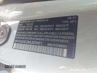 2021 Porsche Macan with VIN WP1AA2A53MLB09451, listed as a IAAI auction lot 41762804 with 46,603 mi miles and . Bid and sale history available at DreamBid. Image 9.