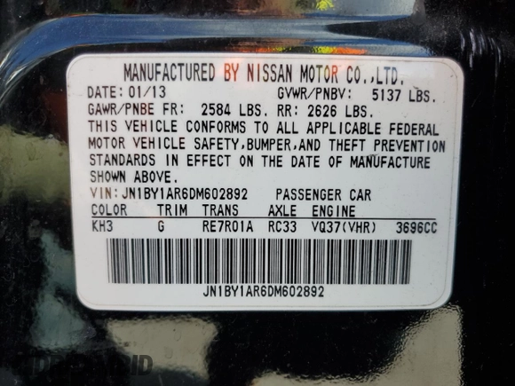 2013 Infiniti M with VIN JN1BY1AR6DM602892, listed as a Copart auction lot 81254914 with 146,465 mi miles and Salvage Title. Bid and sale history available at carsss.com. Image 14.
