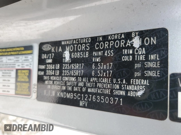 2018 Kia Sedona LX with VIN KNDMB5C12J6350371, listed as a Copart auction lot 71575374 with 117,880 mi miles and Salvage Title. Bid and sale history available at carsss.com. Image 15.