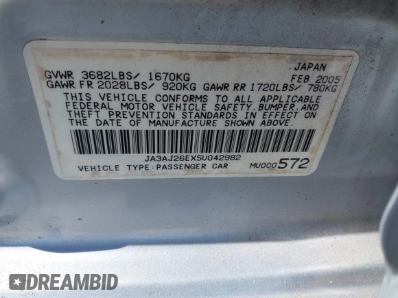 2005 Mitsubishi Lancer ES с VIN JA3AJ26EX5U042982, выставлен на аукционе IAAI как лот 42576403 с пробегом 257 851 миль миль и . История ставок и продаж доступна на DreamBid. Изображение 9.