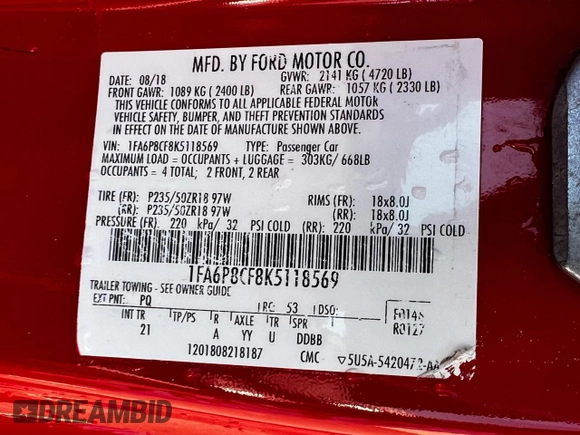 2019 Ford Mustang GT with VIN 1FA6P8CF8K5118569, listed as a Copart auction lot 55095225 with 90,313 mi miles and Clean Title. Bid and sale history available at carsss.com. Image 10.