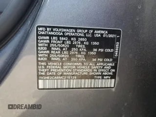 2021 Volkswagen Atlas SE with VIN 1V2HE2CA6MC215129, listed as a Copart auction lot 75023114 with 34,861 mi miles and Salvage title. Bid and sale history available at DreamBid. Image 13.