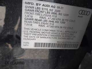 2022 Audi Q3 Premium with VIN WA1AUCF37N1031270, listed as a IAAI auction lot 42297083 with 36,620 mi miles and . Bid and sale history available at DreamBid. Image 9.