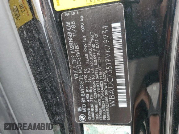 2009 BMW 1 Series 135i with VIN WBAUC73519VK79934, listed as a Copart auction lot 50781795 with 96,817 mi miles and Salvage title. Bid and sale history available at DreamBid. Image 13.