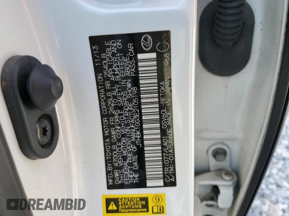 2014 Lexus ES 330 with VIN JTHBK1GG3E2105198, listed as a Copart auction lot 60158885 with 107,713 mi miles and Salvage title. Bid and sale history available at DreamBid. Image 12.