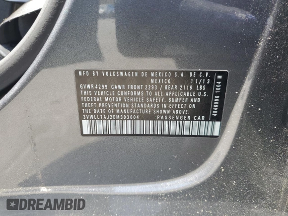 2014 Volkswagen Jetta TDI with VIN 3VWLL7AJ2EM393604, listed as a Copart auction lot 55147545 with 130,273 mi miles and Salvage title. Bid and sale history available at DreamBid. Image 12.