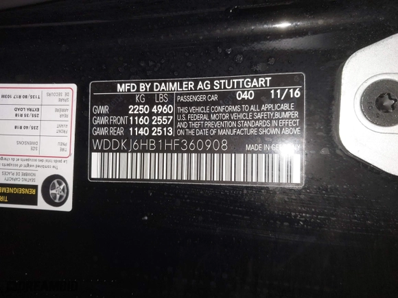 2017 Mercedes-Benz E-Class E 400 with VIN WDDKJ6HB1HF360908, listed as a IAAI auction lot 41501619 with 40,749 mi miles. Bid and sale history available at carsss.com. Image 9.