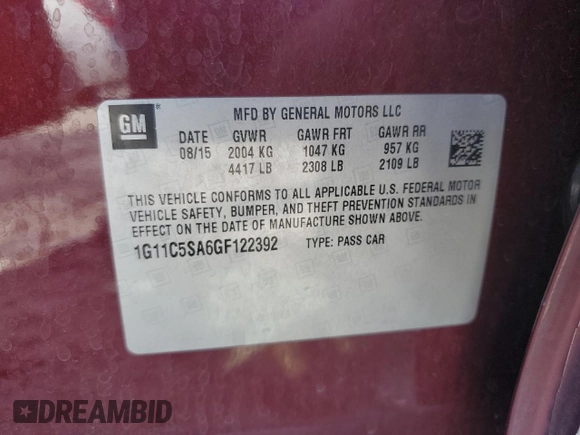 2016 Chevrolet Malibu Limited LT with VIN 1G11C5SA6GF122392, listed as a Copart auction lot 71643394 with 109,814 mi miles and Clean Title. Bid and sale history available at carsss.com. Image 12.