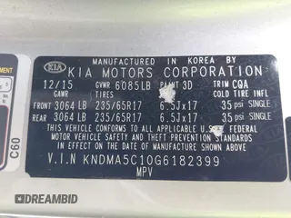 2016 Kia Sedona L with VIN KNDMA5C10G6182399, listed as a IAAI auction lot 42186358 with 102,874 mi miles and . Bid and sale history available at DreamBid. Image 9.